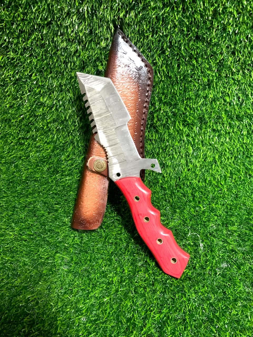 Handmade Damascus Steel Hunting Tracker Knife with Wood Handle