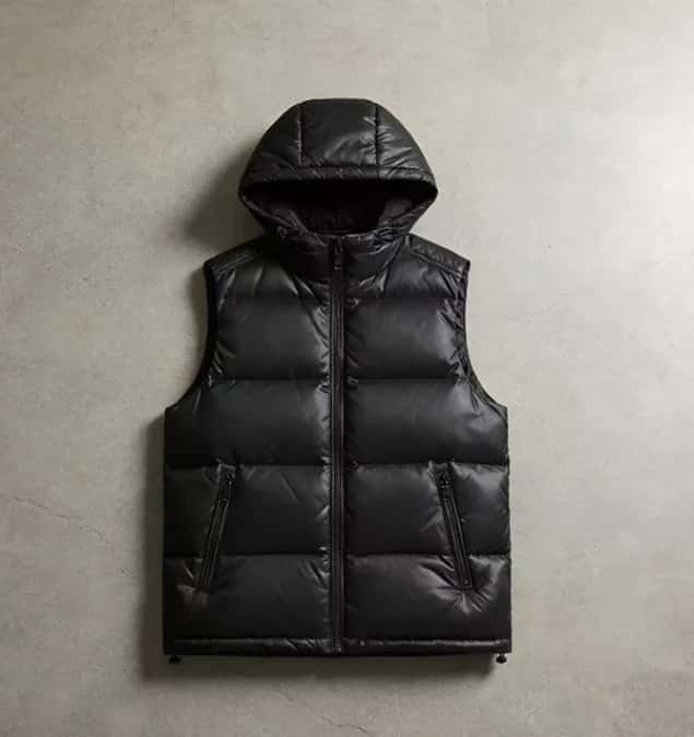 Black Hooded Quilted Puffer Vest – Sleeveless with Front Zipper & Zippered Hand Pockets