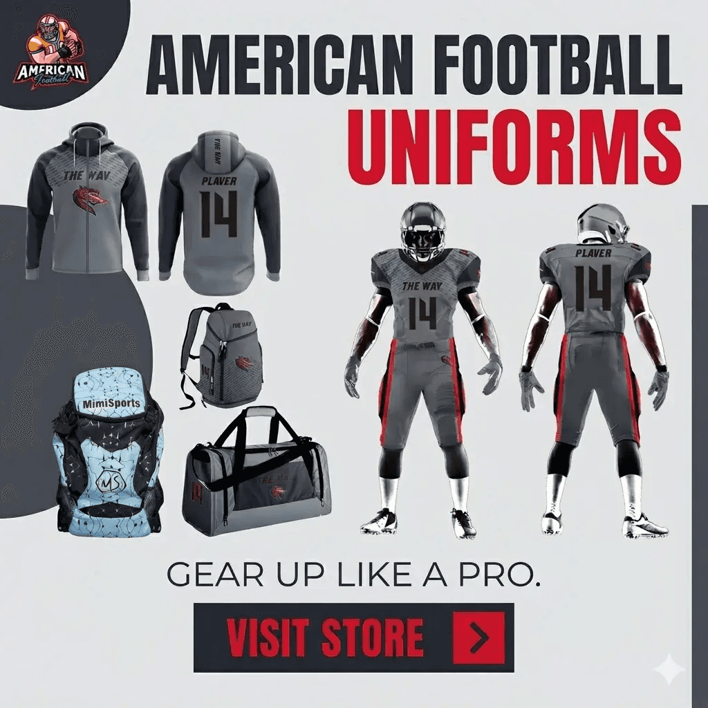 American football uniforms and gear