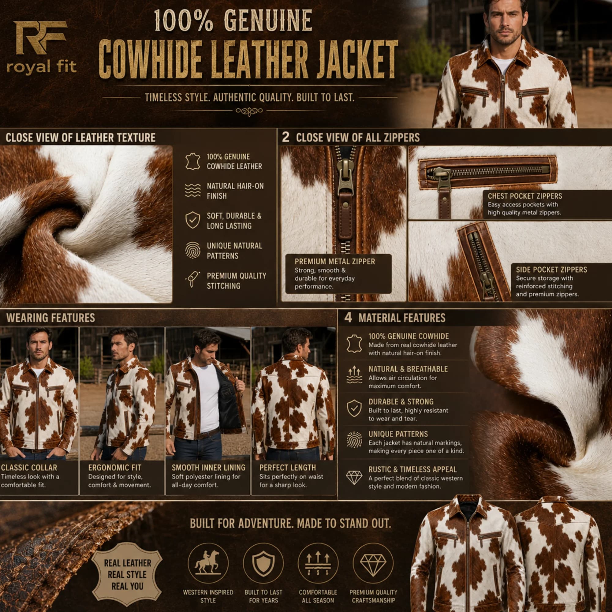 100% genuine cowhide leather jacket