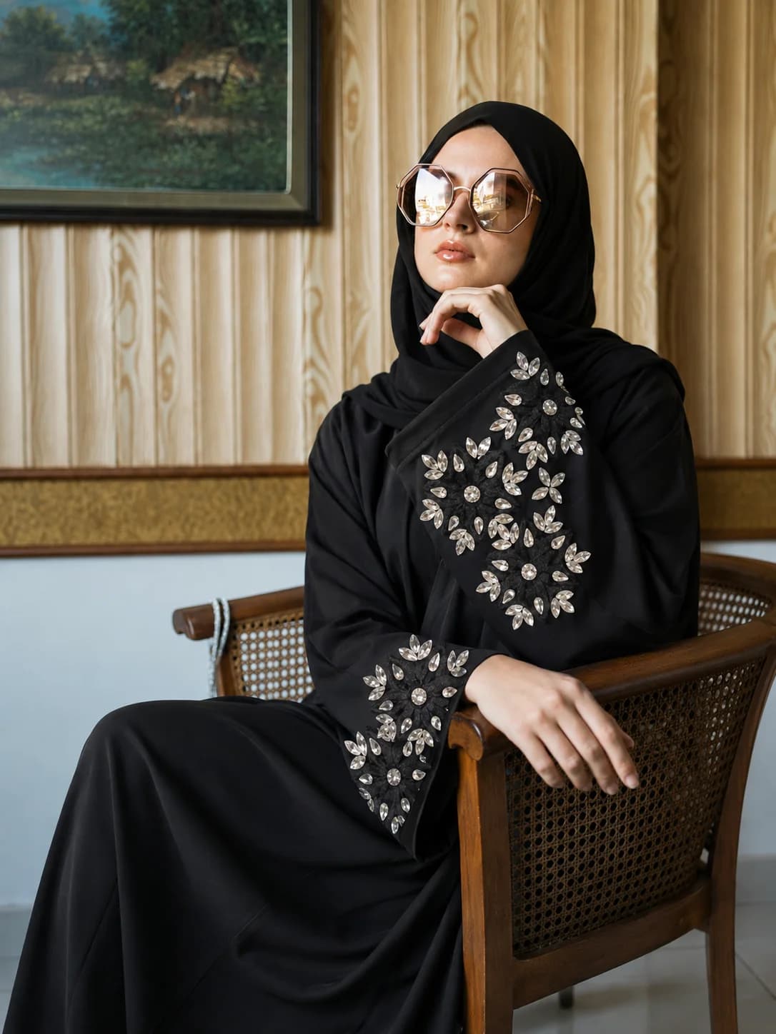 Abaya with embellished cuffs