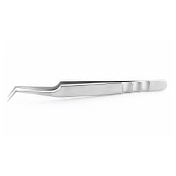 Silver Angled Eyelash Extension Tweezers – Slim Pointed Bent Tip with Raised Grip Handle