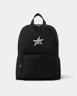 Black Everyday Backpack with Front Zip Pocket, Top Handle & Silver Star Emblem