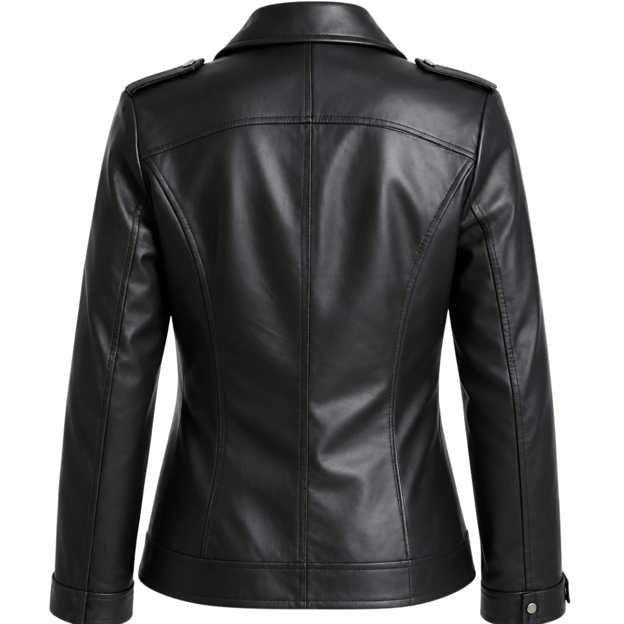 Black biker jacket back view