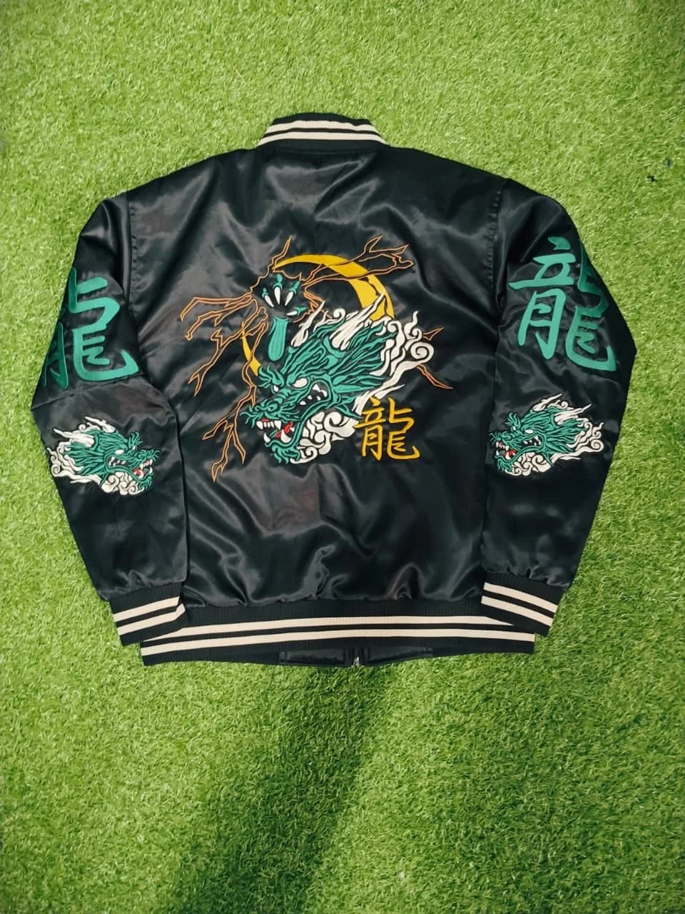 Bomber jacket with back dragon design