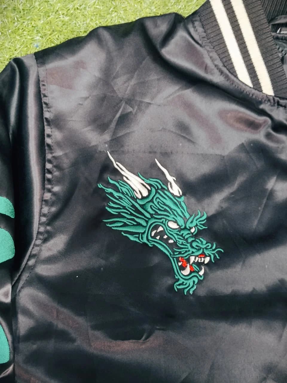 Bomber jacket with chest dragon embroidery
