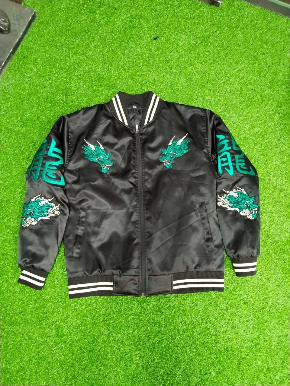 Bomber jacket with front dragon graphics