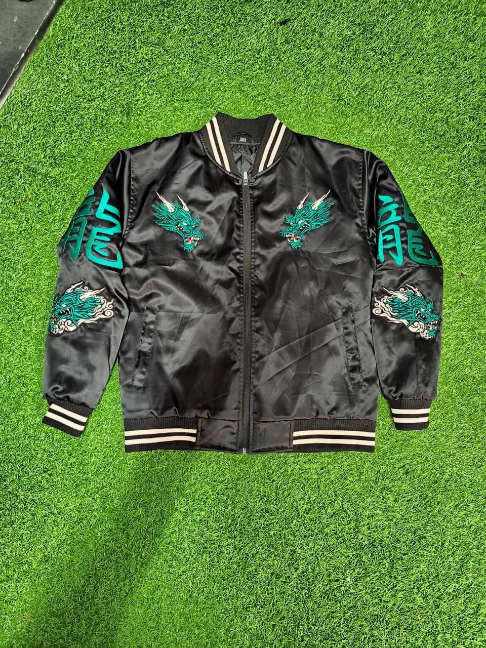 Bomber jacket with front dragon graphics