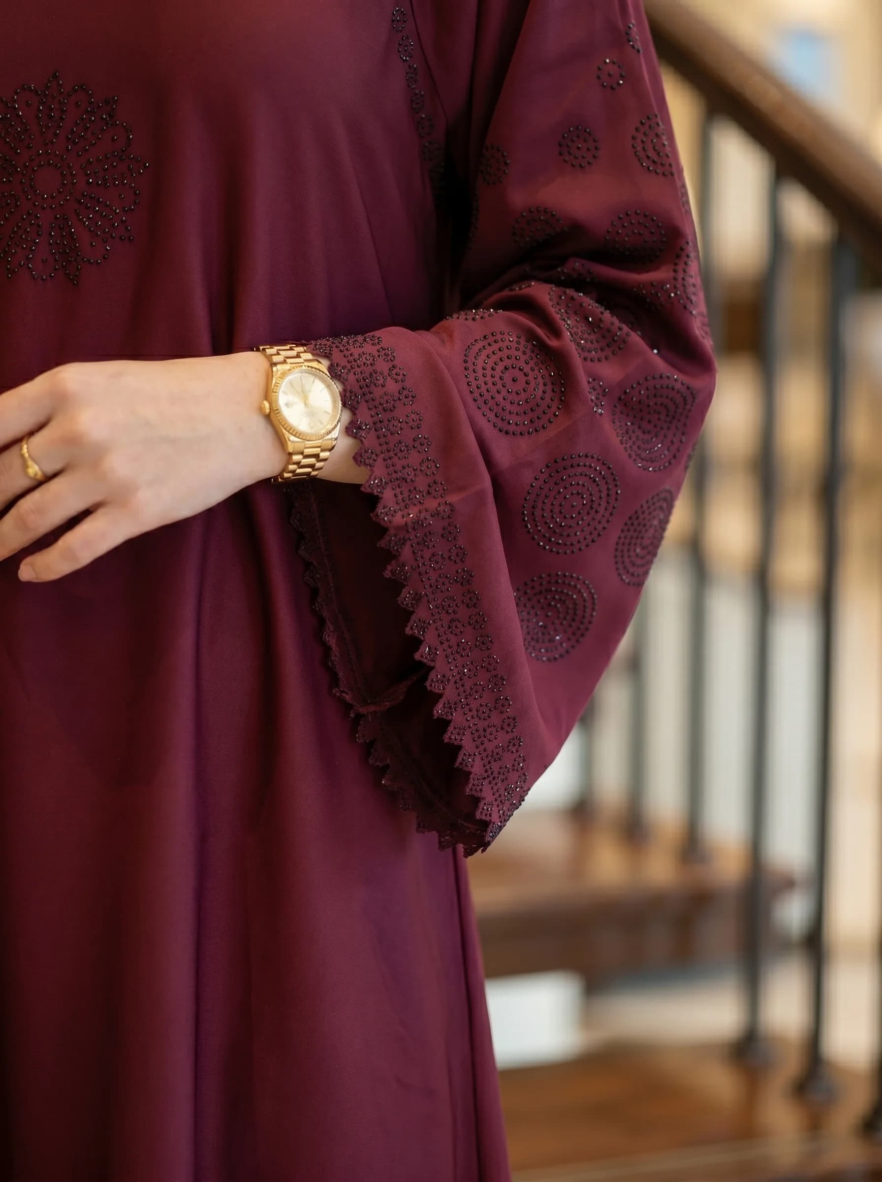 Burgundy abaya sleeve
