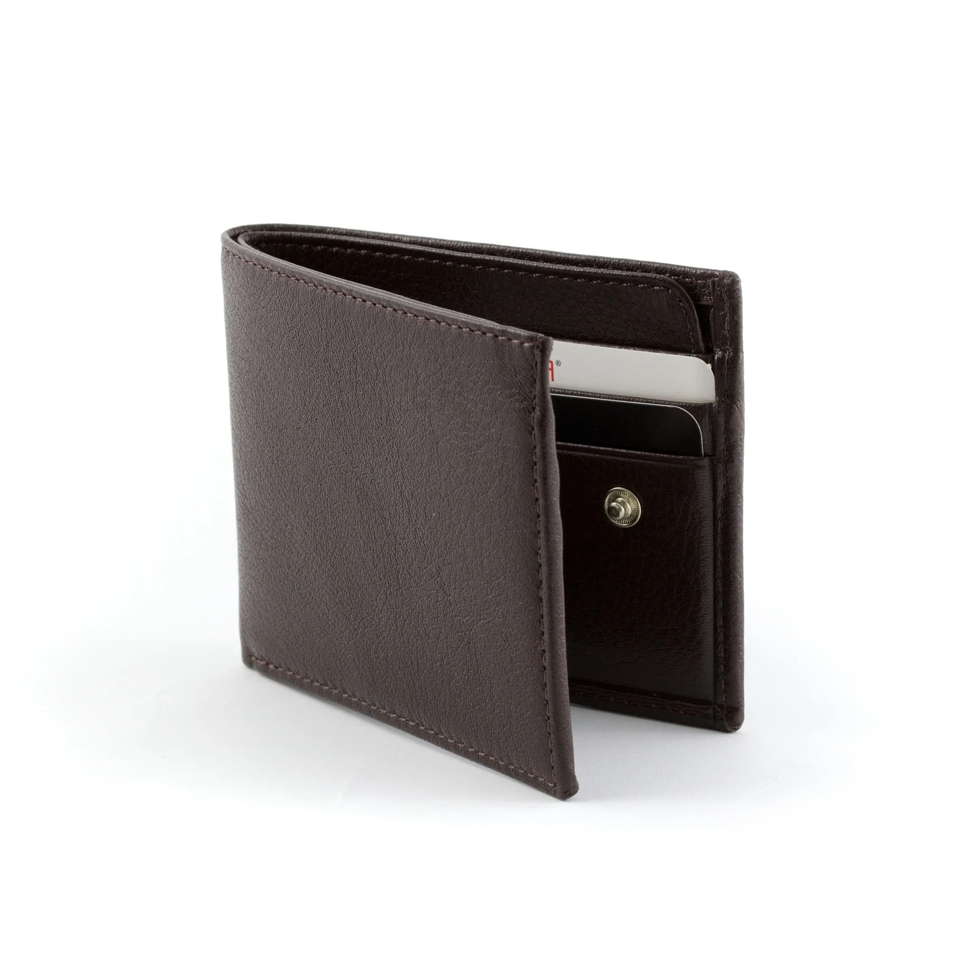 Classic Bifold Wallet with Card Slots, Coin Pocket and Snap Closure – Leather, Brown or Black