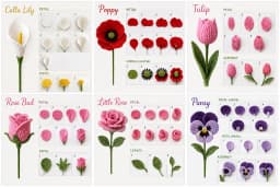Crochet Flower Patterns Book – Step-by-Step Instructions for 17+ Decorative Flowers Including Roses, Tulips, Poppies & More