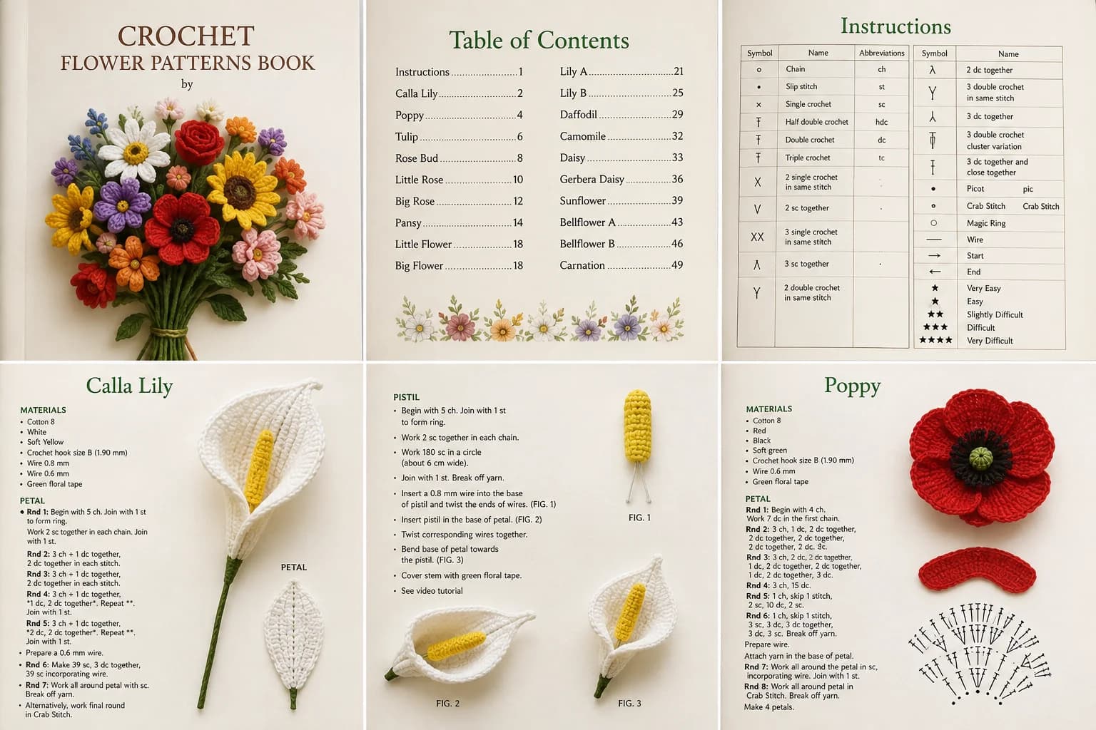 Crochet flower patterns book