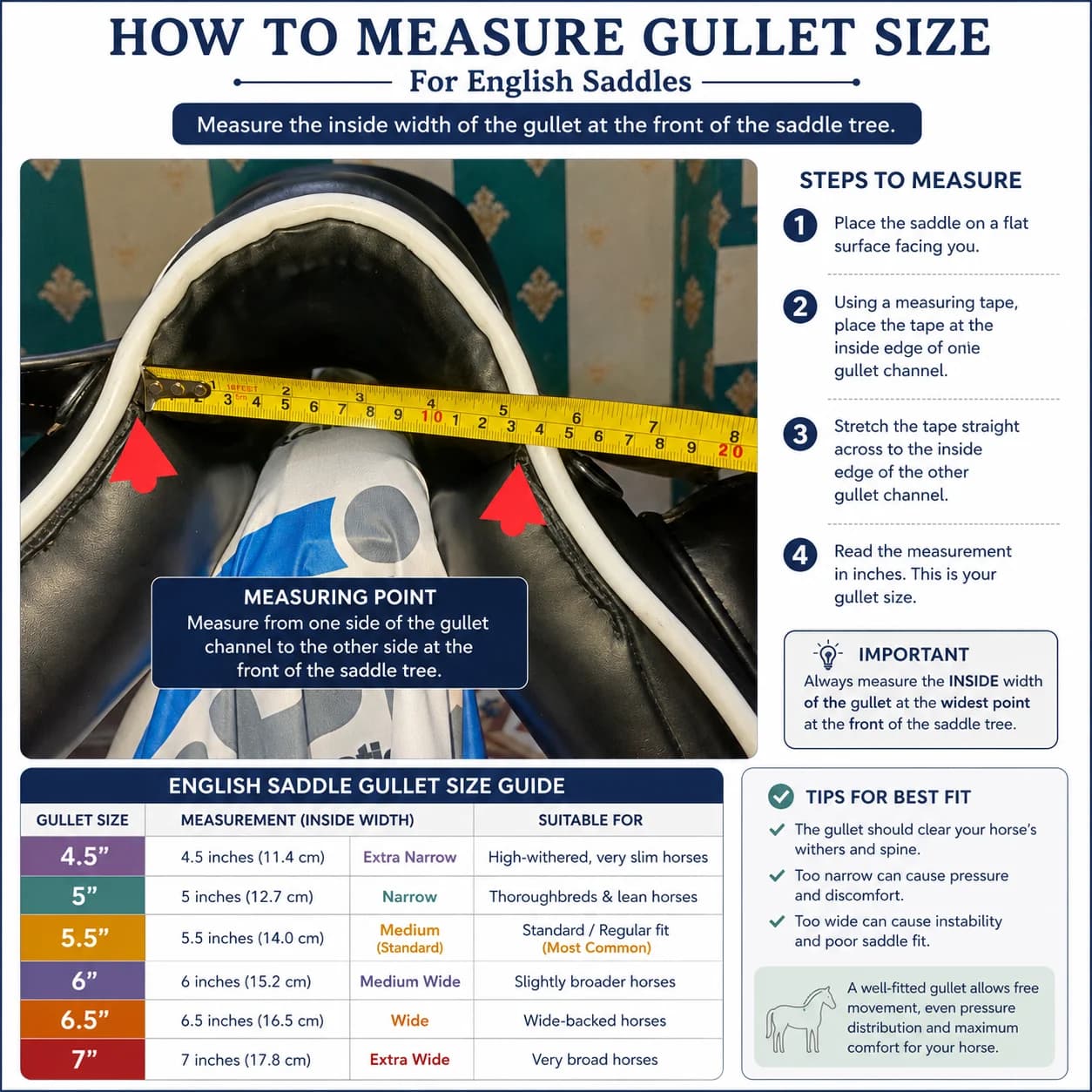 English saddle gullet size guide
