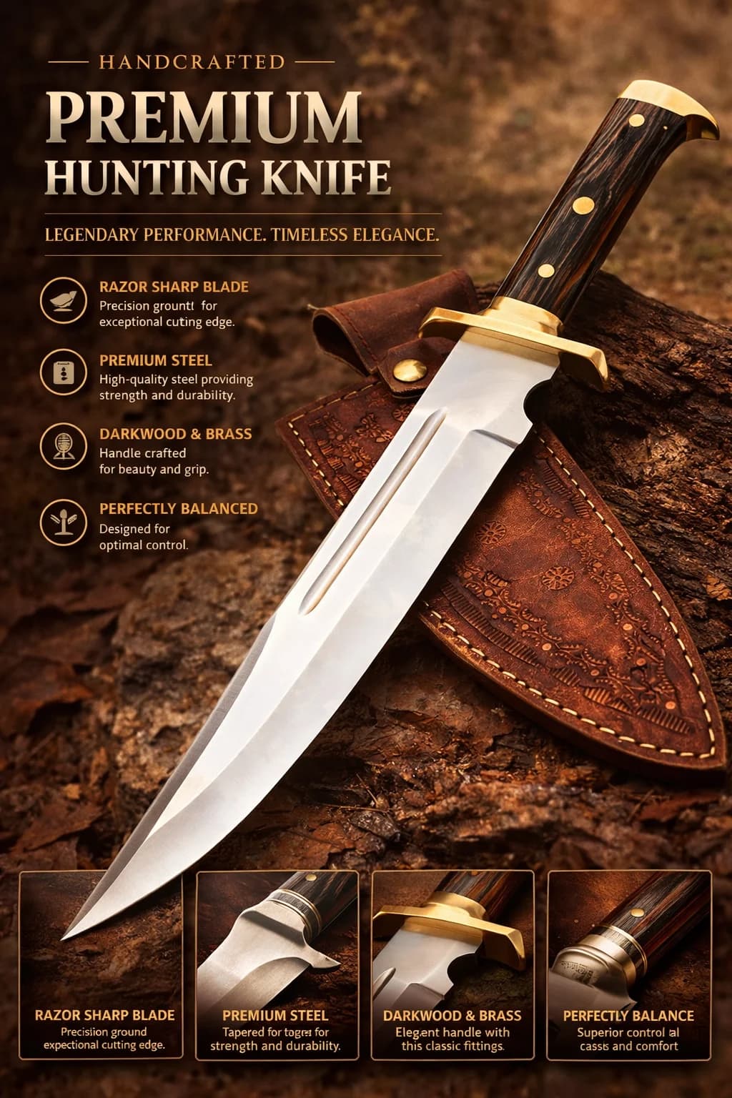 Hunting knife with steel blade