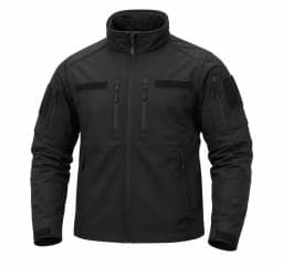 Men's Black Tactical Jacket – Zip-Front, Stand Collar, Multiple Zip Pockets & Hook-and-Loop Patch Panels