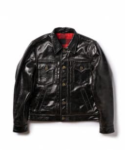 Farucha Industry Men's Glossy Black Buffalo Leather Western Cowboy Jacket with Red-Black Check Lining