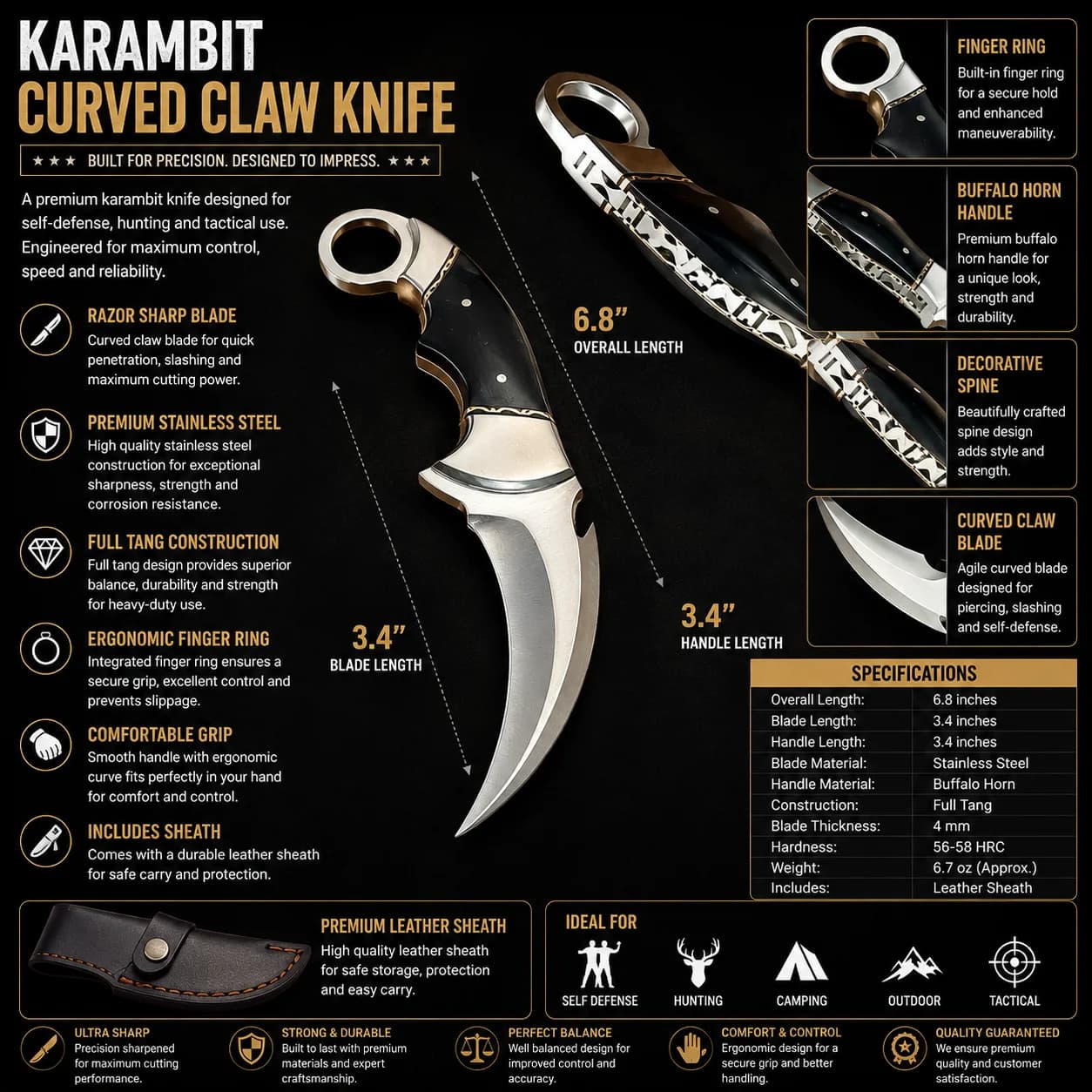 Karambit knife with stainless steel blade
