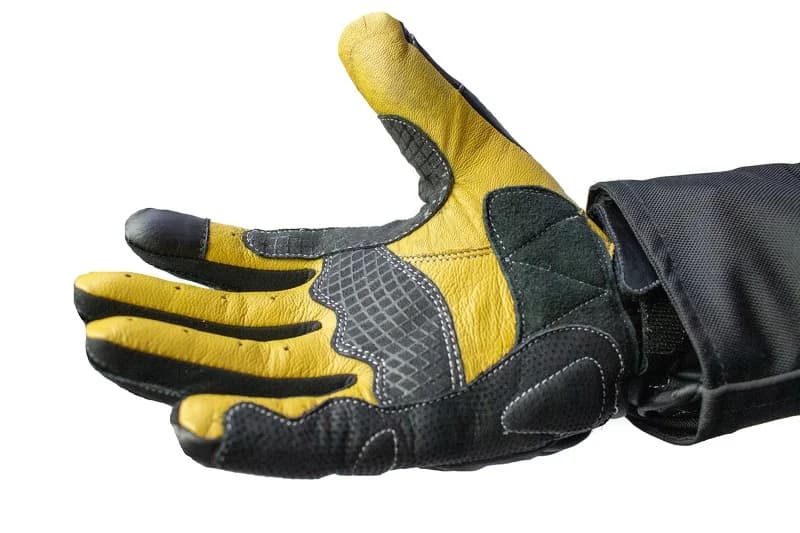 Glove palm with yellow grip panels