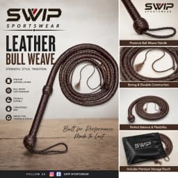 Genuine Leather Bull Whip – Braided Bull Weave Construction with Wrist Loop & Fall/Cracker End | SWIP Sportswear