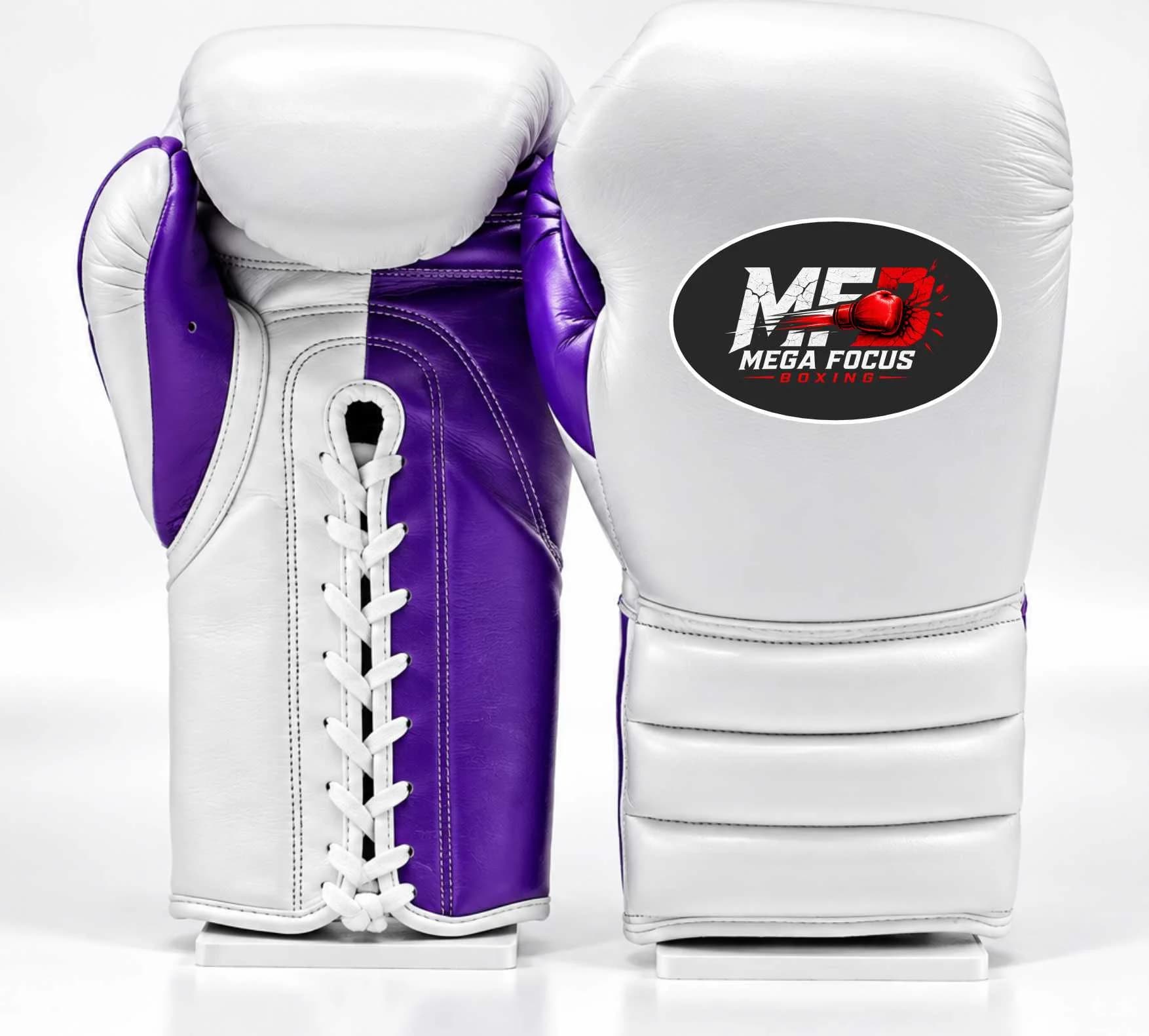 Mega Focus Boxing Leather Lace-Up Training Gloves – Black & Silver