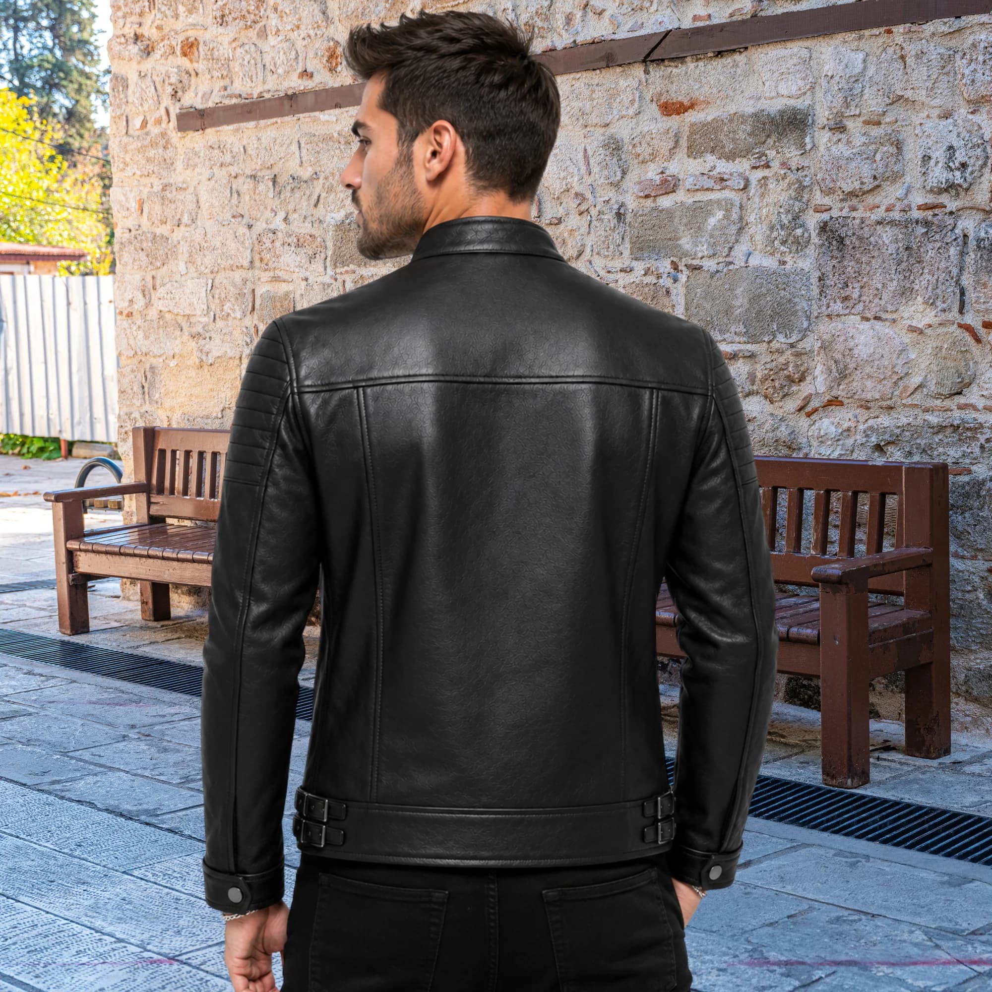 Men’s black leather jacket