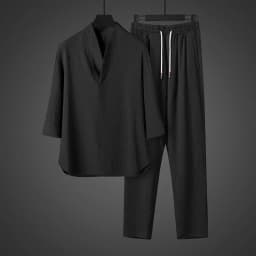 Men's Two-Piece Set – V-Neck Half-Sleeve Top & Elastic Waist Drawstring Pants | Casual Summer Outfit by Sky Sorts Wear