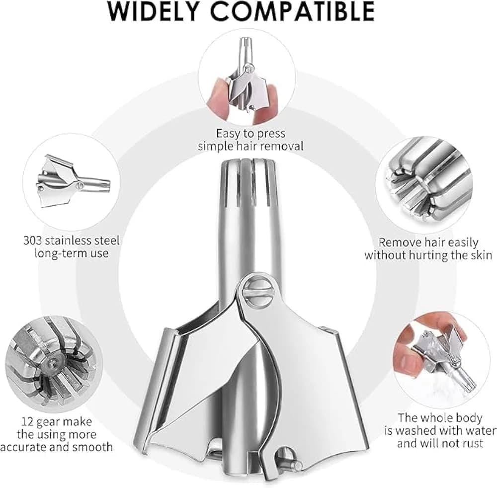 Mini Portable Stainless Steel Nose Hair Trimmer – Manual Rotary Grooming Tool for Men & Women