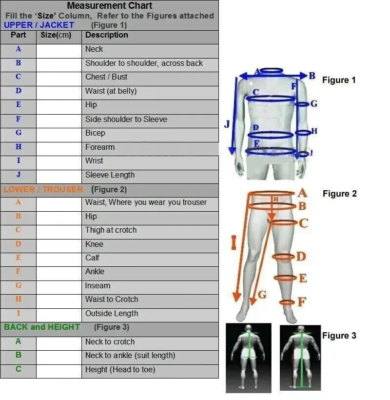 Motorbike suit measurement chart