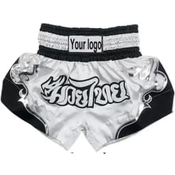 Custom Muay Thai Fight Shorts – Satin Finish, Logo Patch & Bold Lettering | Ateef Industry