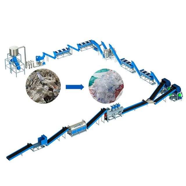 PET bottle washing line with blue conveyors