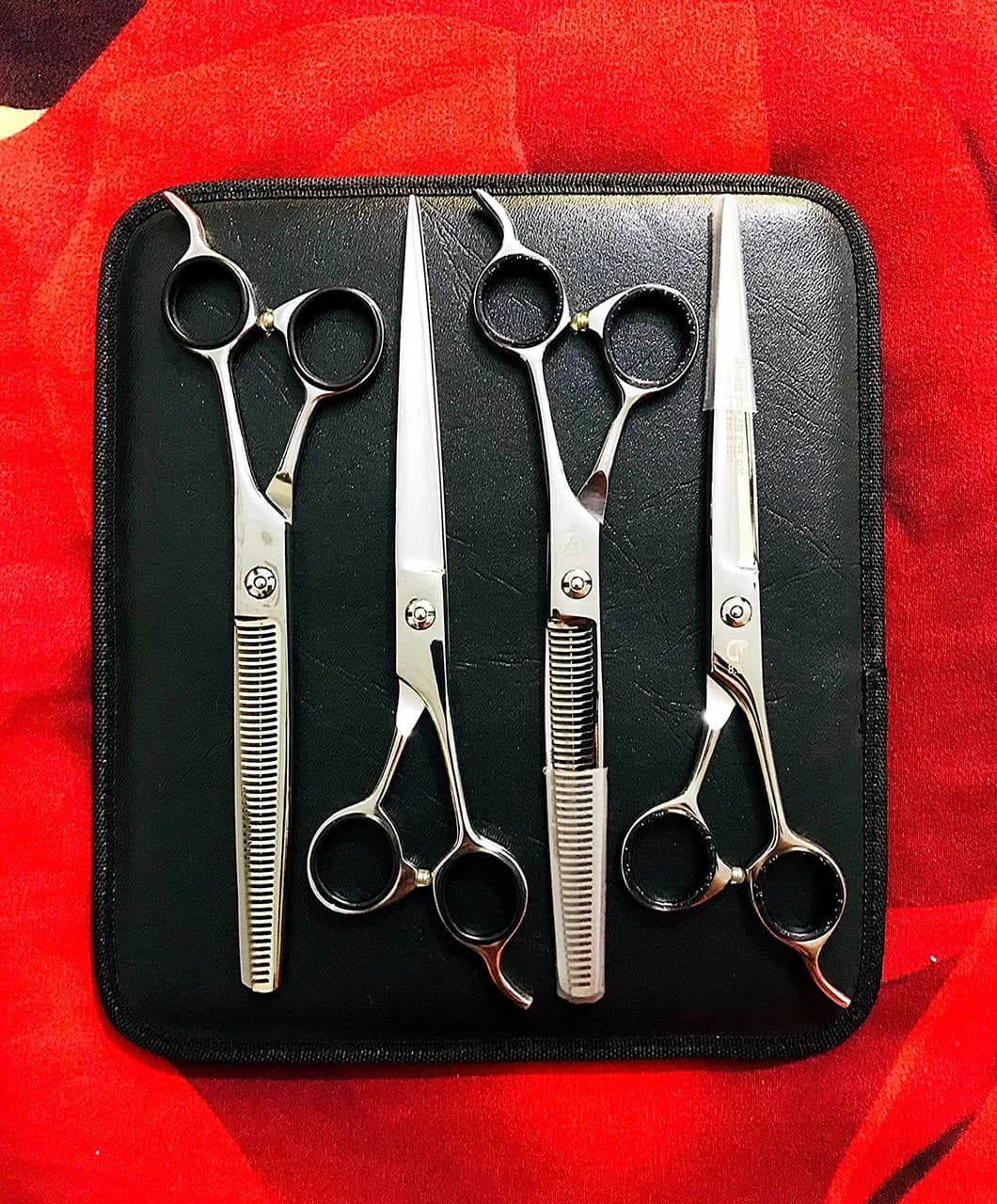 Pet grooming scissors set with case