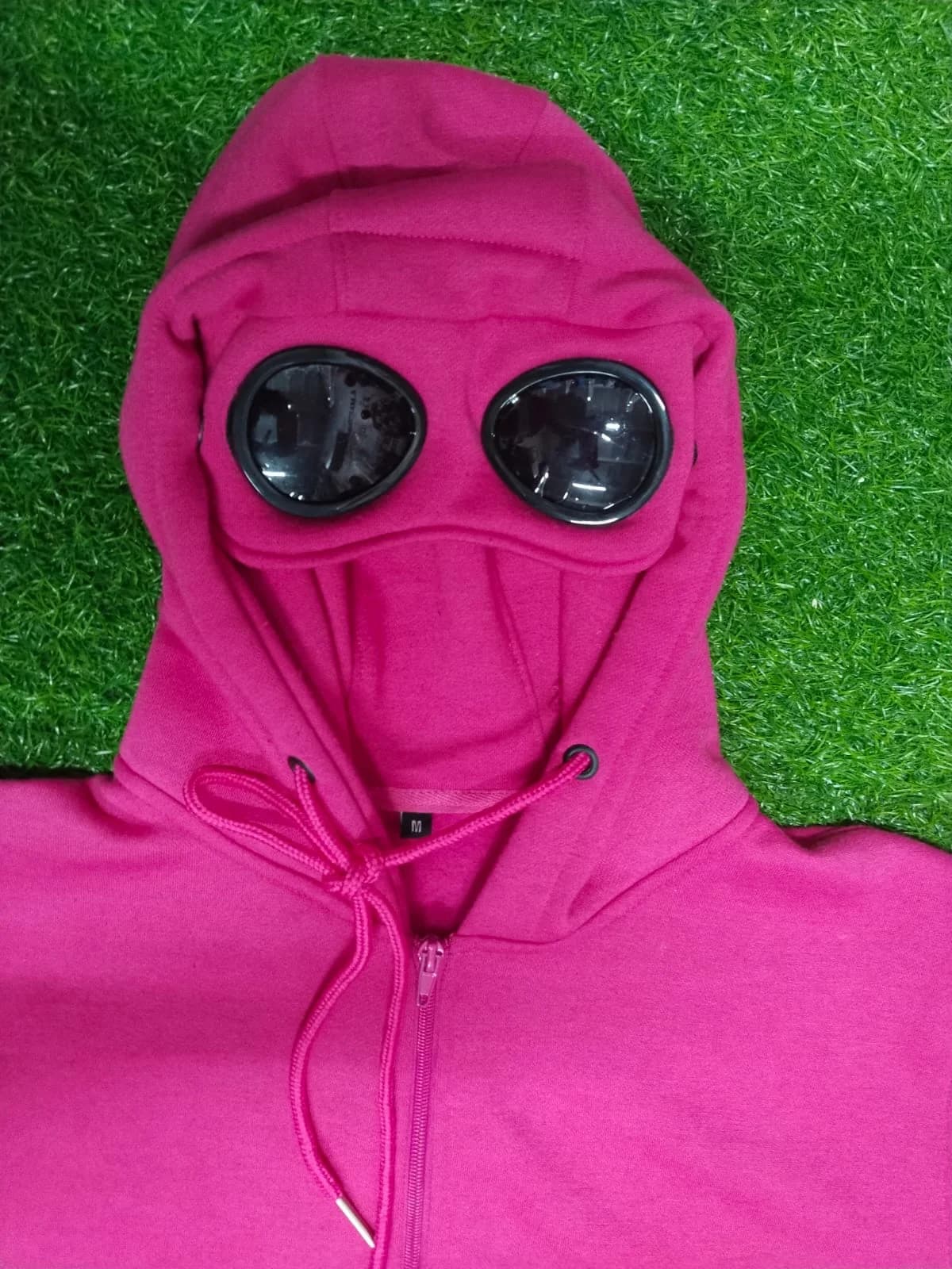 Pink goggle hood zip-up hoodie
