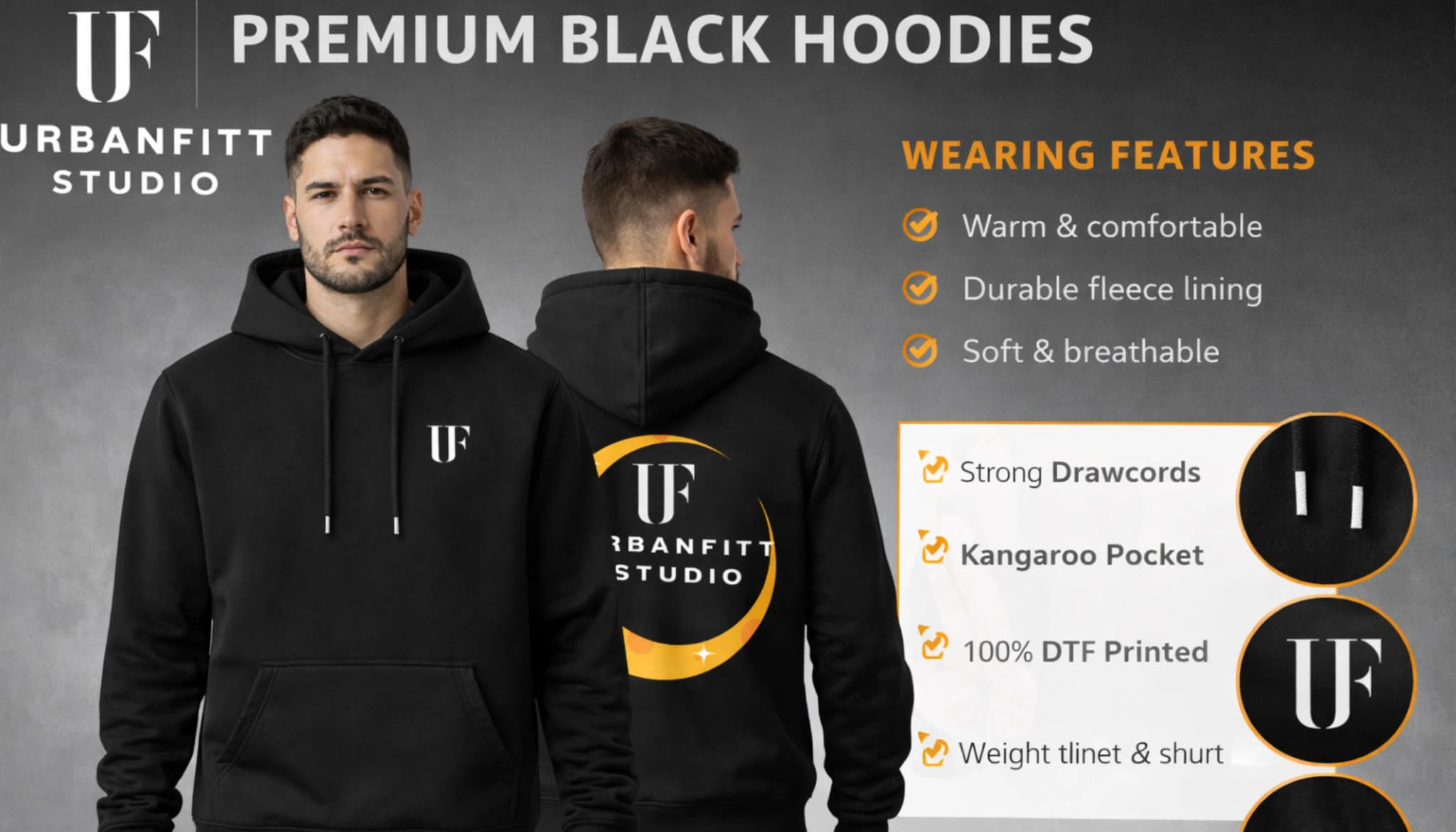 Premium black hoodies