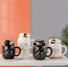 Ceramic Coffee Mugs with Handle – Glossy Finish, Contrasting Interior, Solid and Patterned Designs, Multiple Colors