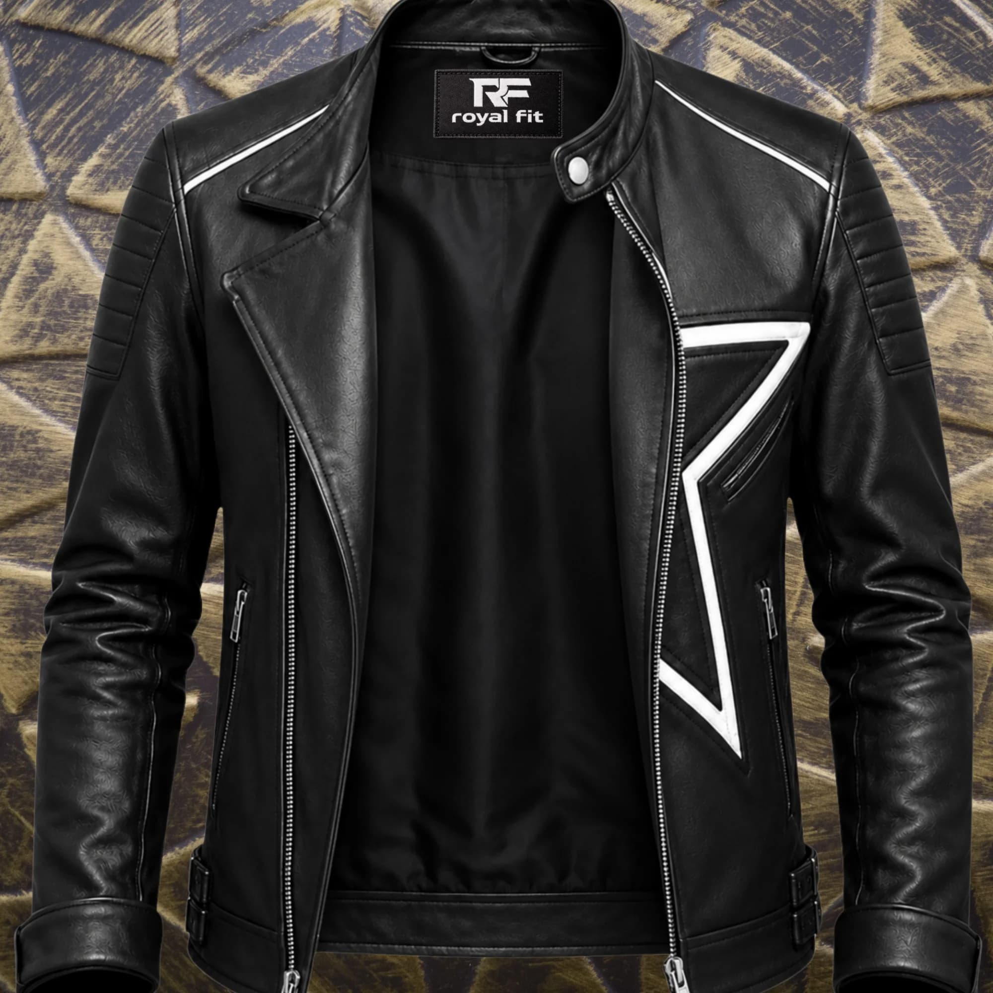 Royal Fit men’s black leather jacket