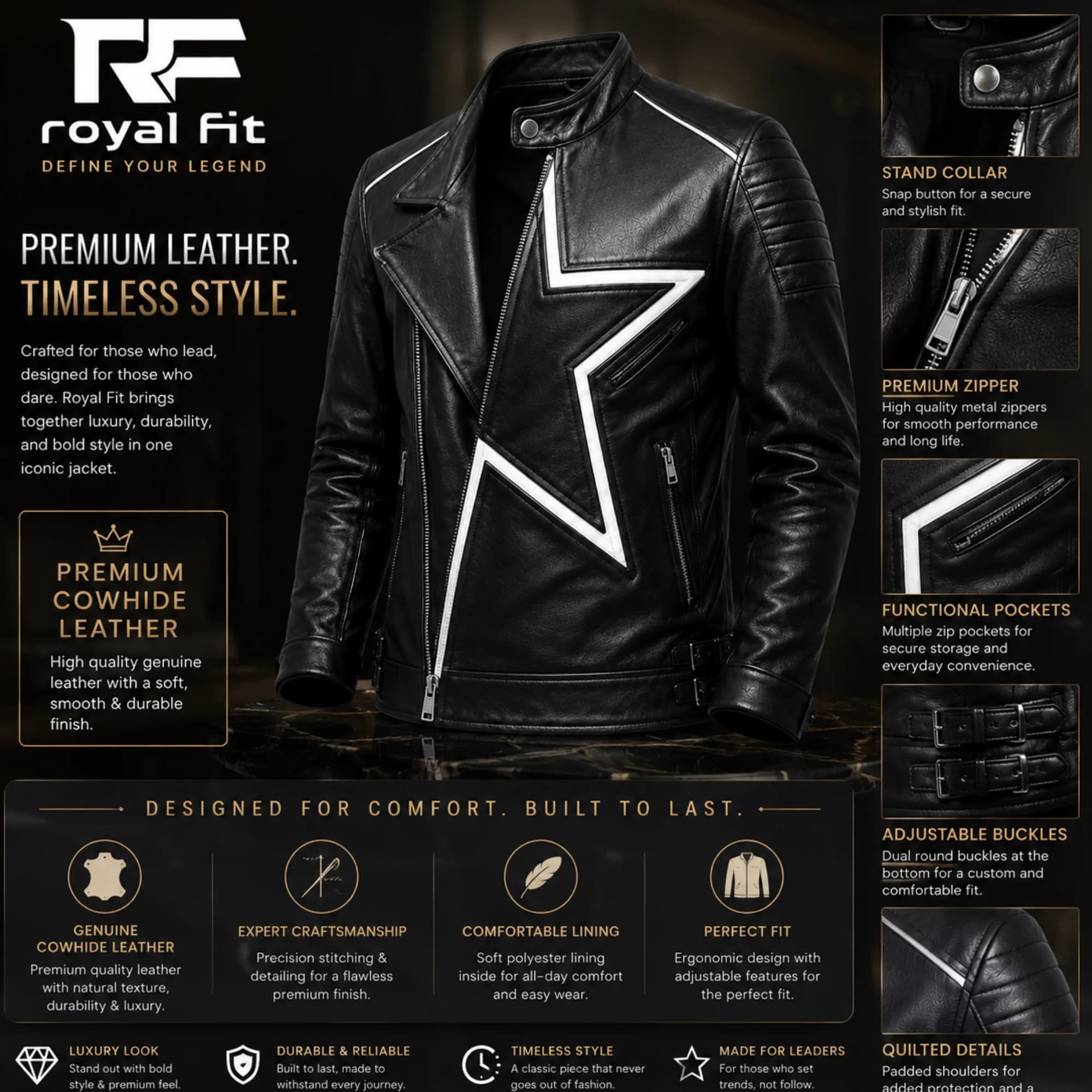 Royal Fit premium cowhide leather jacket