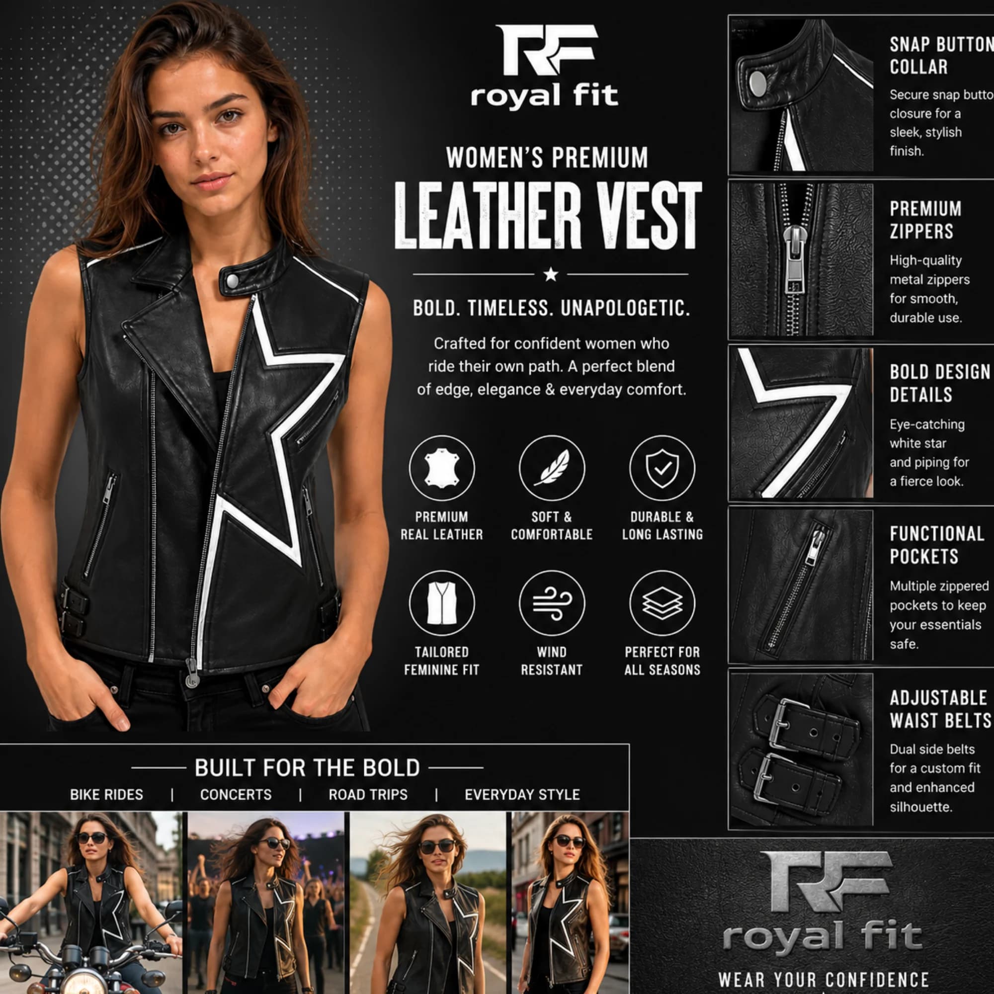 Royal Fit women’s leather vest size chart