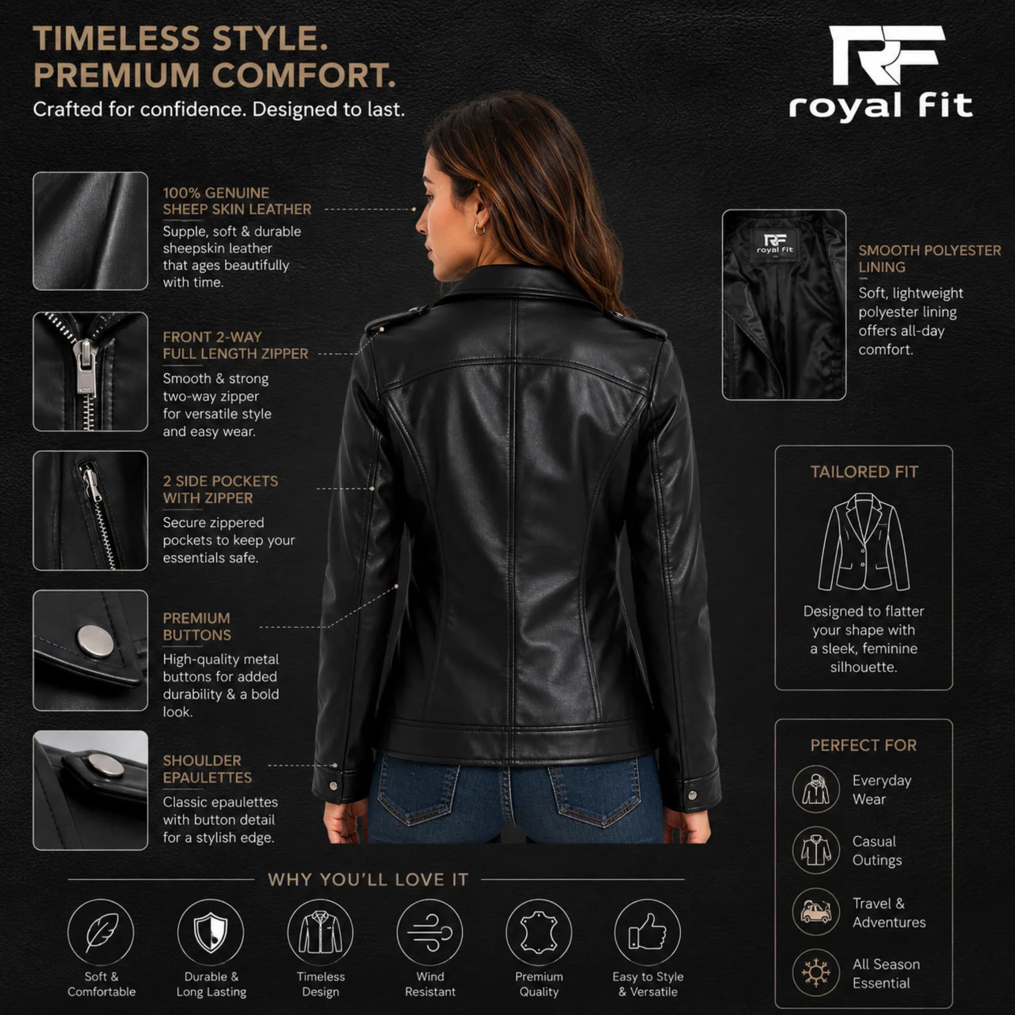 Royal Fit women’s sheepskin leather jacket