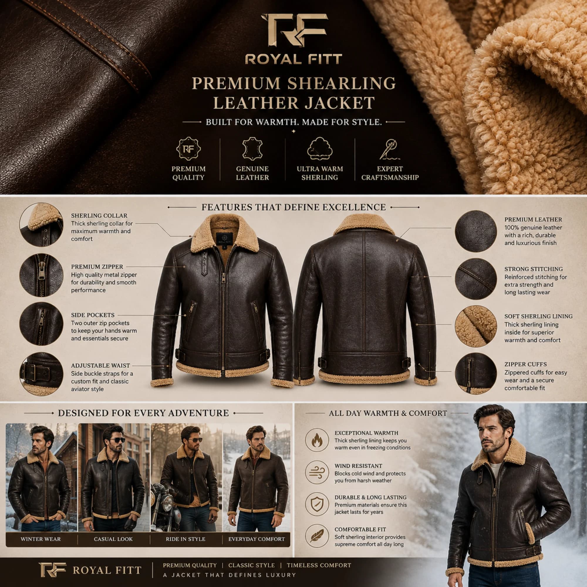 Royal Fitt premium shearling leather jacket