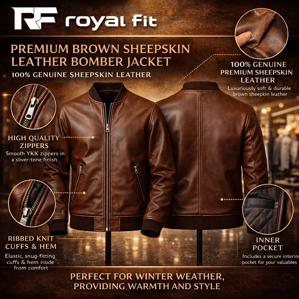 Sheepskin leather bomber jacket