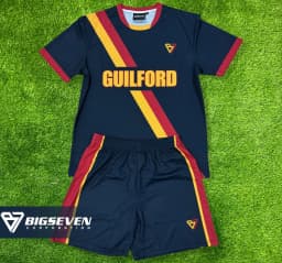 Bigseven GUILFORD Soccer Uniform Set – Short-Sleeve Jersey & Matching Shorts, Navy/Red/Yellow
