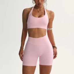 Sky Sorts Wear Women's 2-Piece Halter Sports Bra & Fitted Shorts Activewear Set