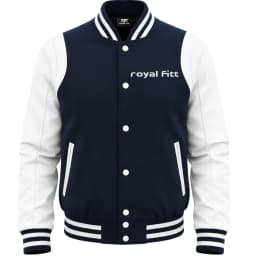 Royal Fitt Men's Varsity Jacket – 100% Wool Body & Genuine Sheepskin Leather Sleeves, Snap-Button Front, Quilted Lining