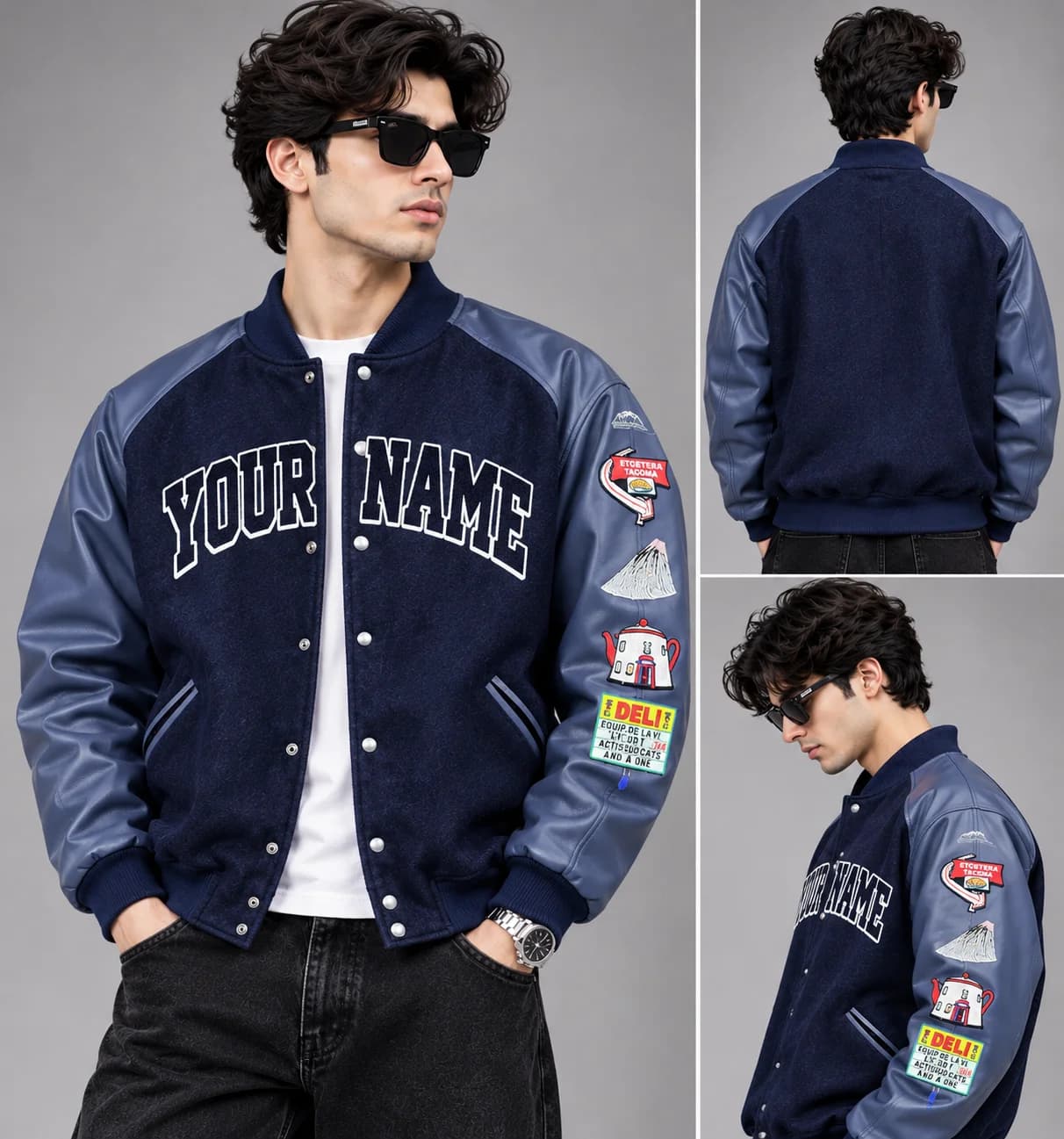 Varsity jacket with front name lettering