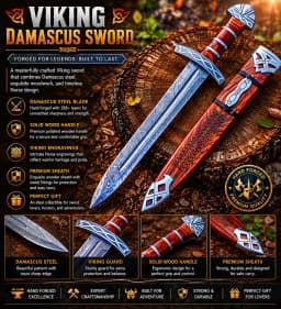 Ayzabi Leather & Forge Handcrafted Viking Damascus Steel Sword Collection – Norse, Hunting, Tactical & Fantasy Replica Blades with Sheaths