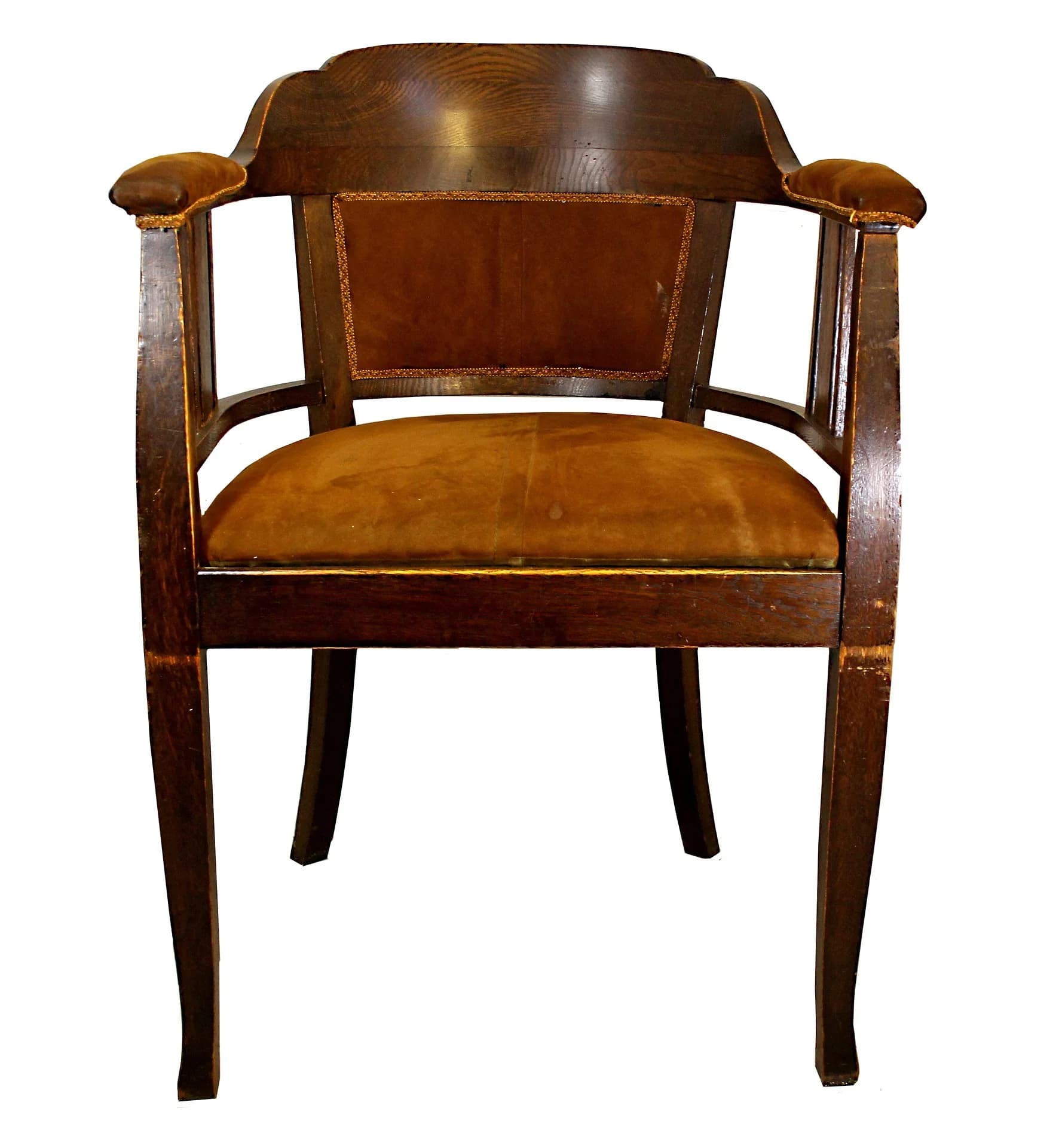 wooden chair with brown leather upholstery