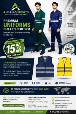 Amanio Sports Custom Reflective Safety Work Uniforms — Shirts, Trousers, Coveralls & Vests with Hi-Vis Striping