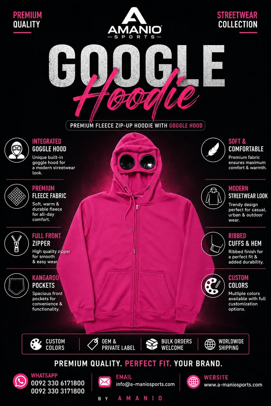 Zip-up hoodie with goggle hood
