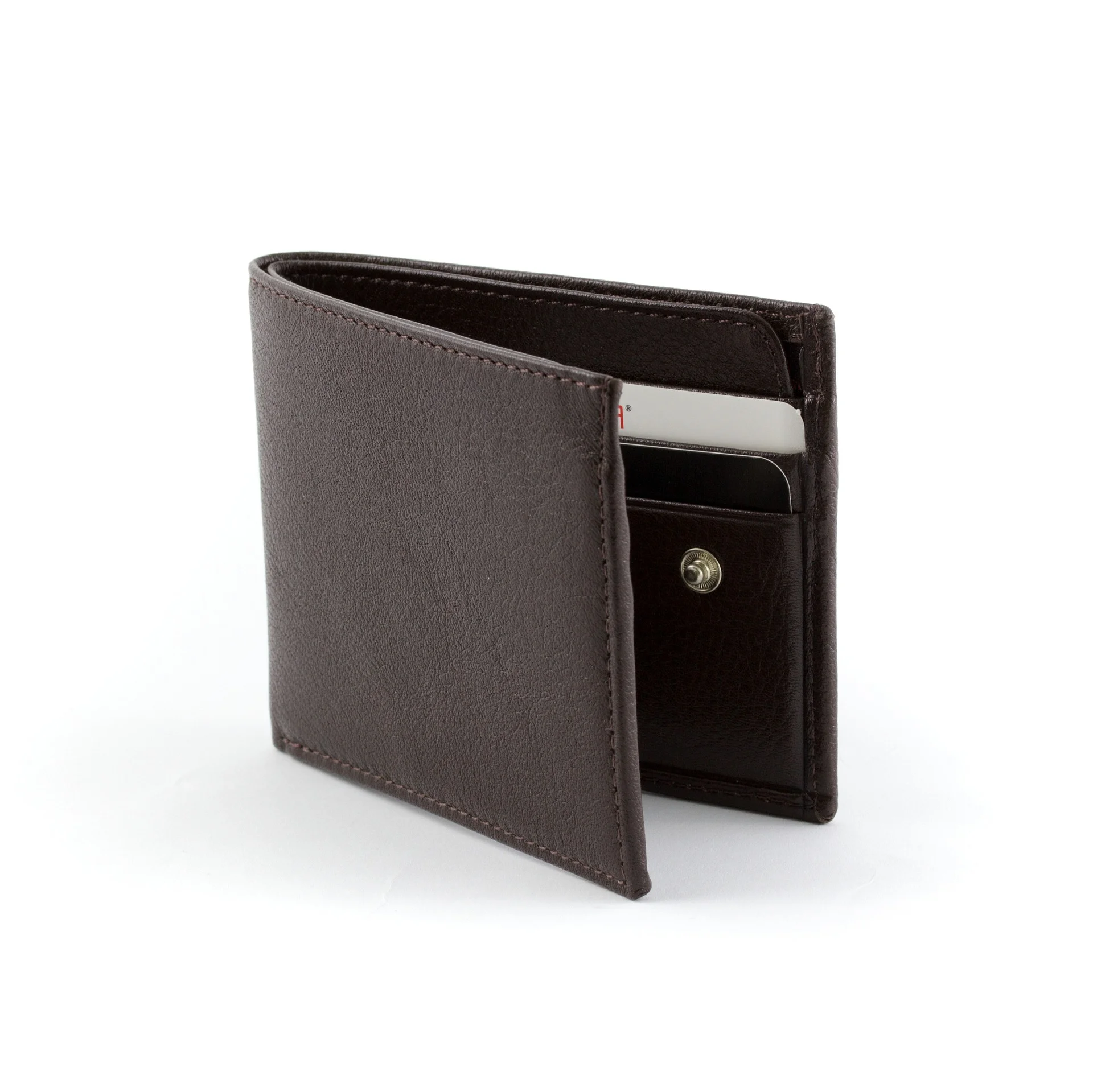 Classic Bifold Wallet with Card Slots, Coin Pocket and Snap Closure – Leather, Brown or Black