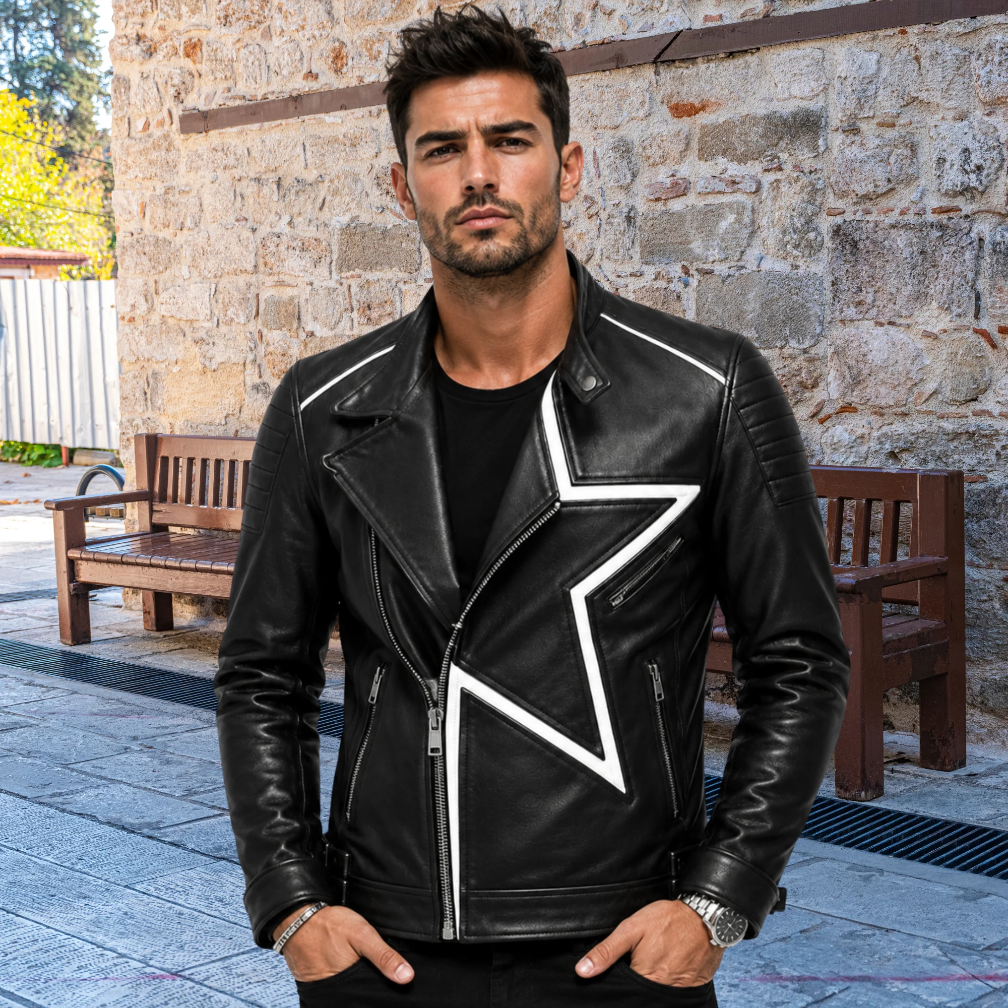 Men’s black leather jacket